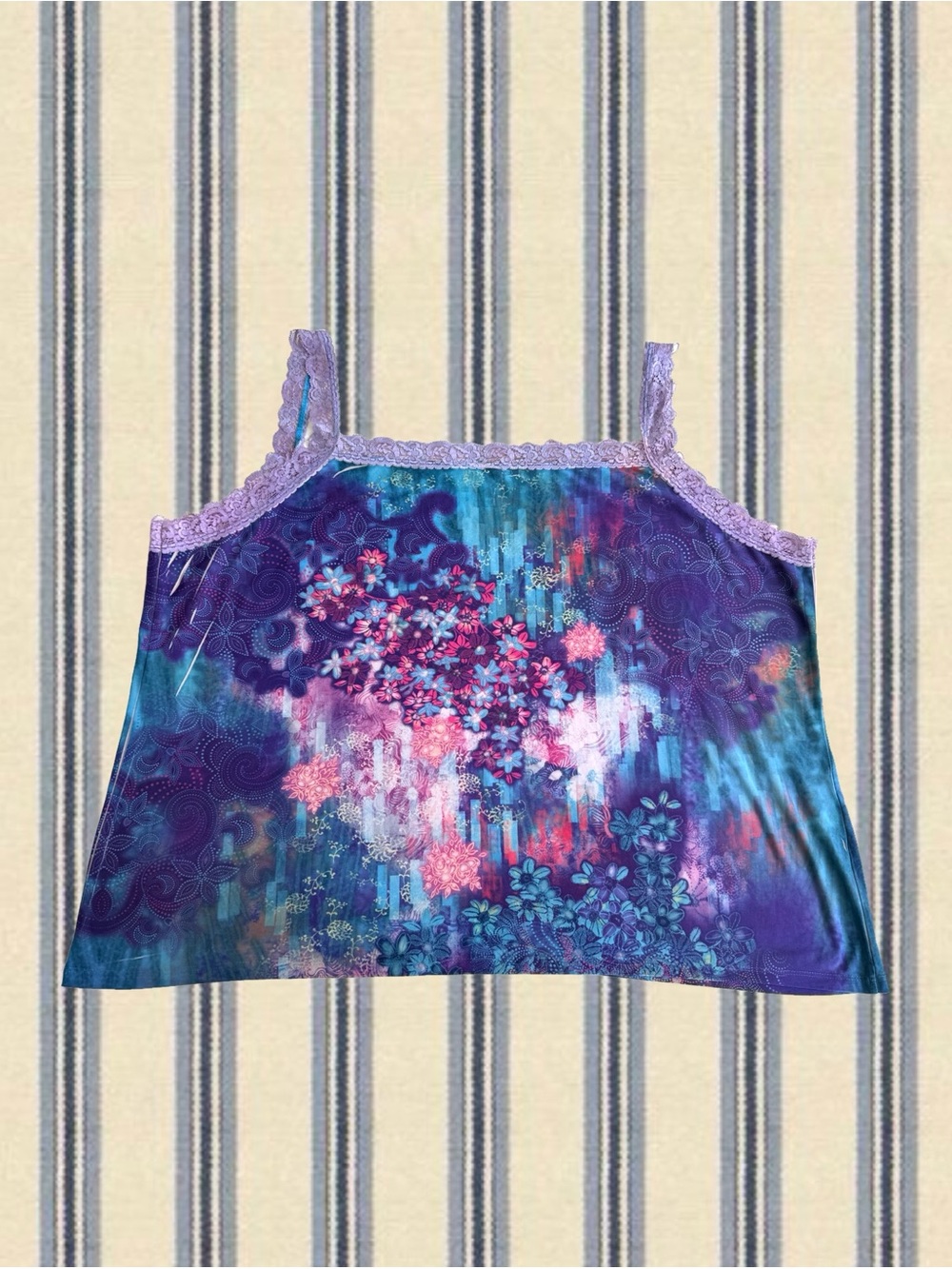Purple Floral Lace-Trim Cami Tank Top